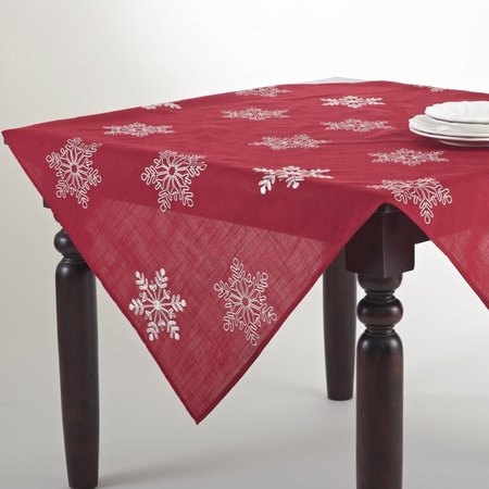 SARO LIFESTYLE SARO  51 in. Square Snowflake Design Table Topper - Red 70196.R51S